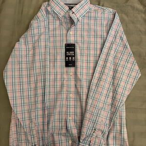 Izod Men's Casual Plaid Shirt in Pink and Blue